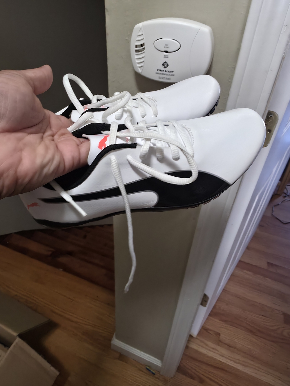 Puma Kids White and Black Sneakers with Pink Logo